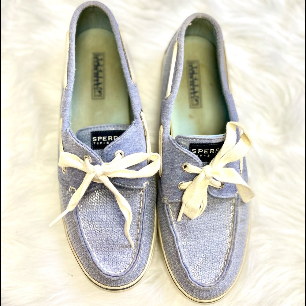 SPERRY Top-Sider sequined blue slip on shoes sz 9M